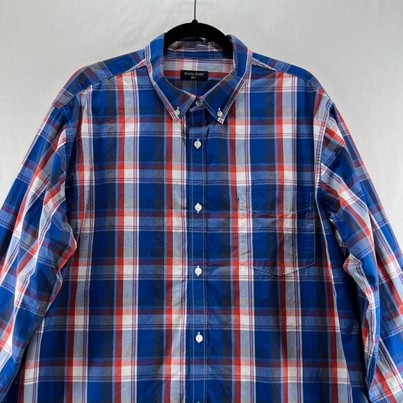 Double Pump Button Down Shirt Mens 2XL Tall Long Sleeve Easy Care Plaid Blue Red - Picture 3 of 11